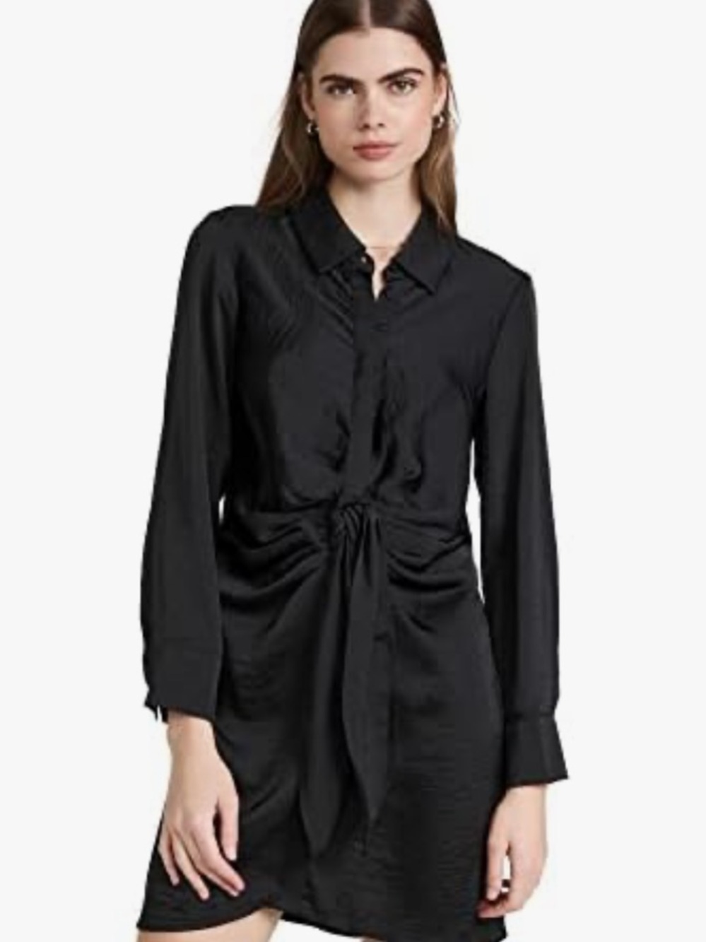BB Dakota tie front black satin ‘curious’ shirt dress - small